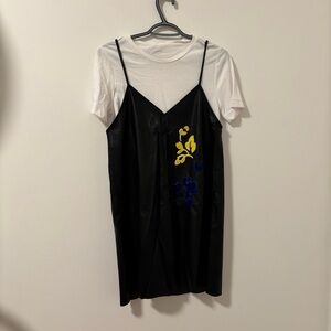 Zara Crop top and Faux Leather Dress with Floral Embroidered Design Size M NWT